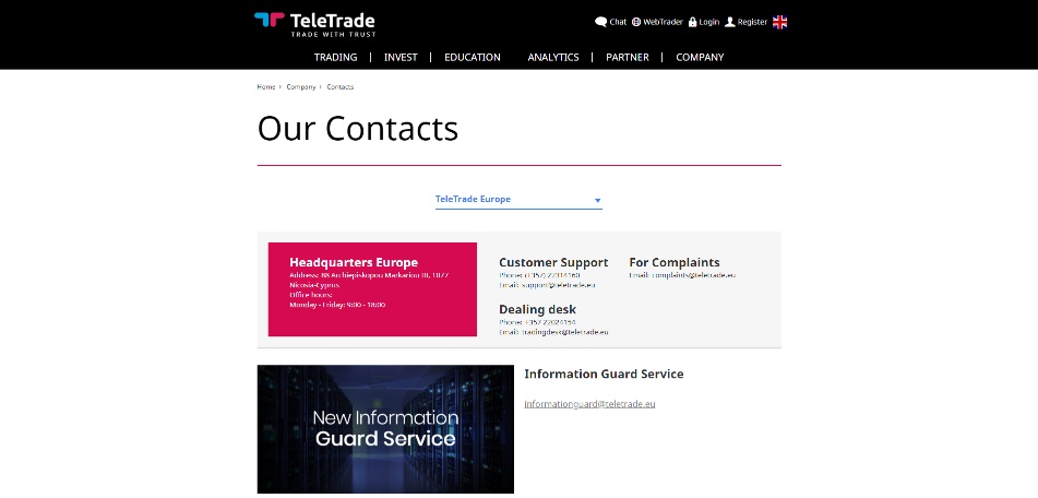TeleTrade Review customer support